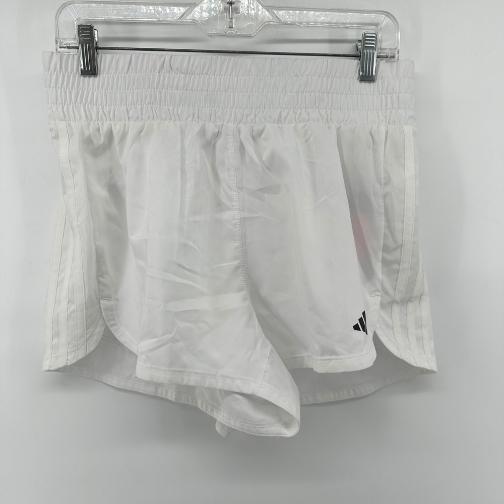 Adidas Pacer Woven High Rise Training Shorts White IS2172 Womens Small 3in